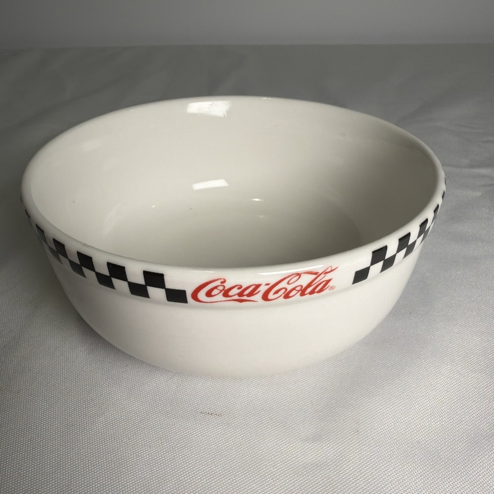 VTG Coca-Cola Gibson Bowl White Ceramic Checkered Rim Retro Diner 2002 6 Inch